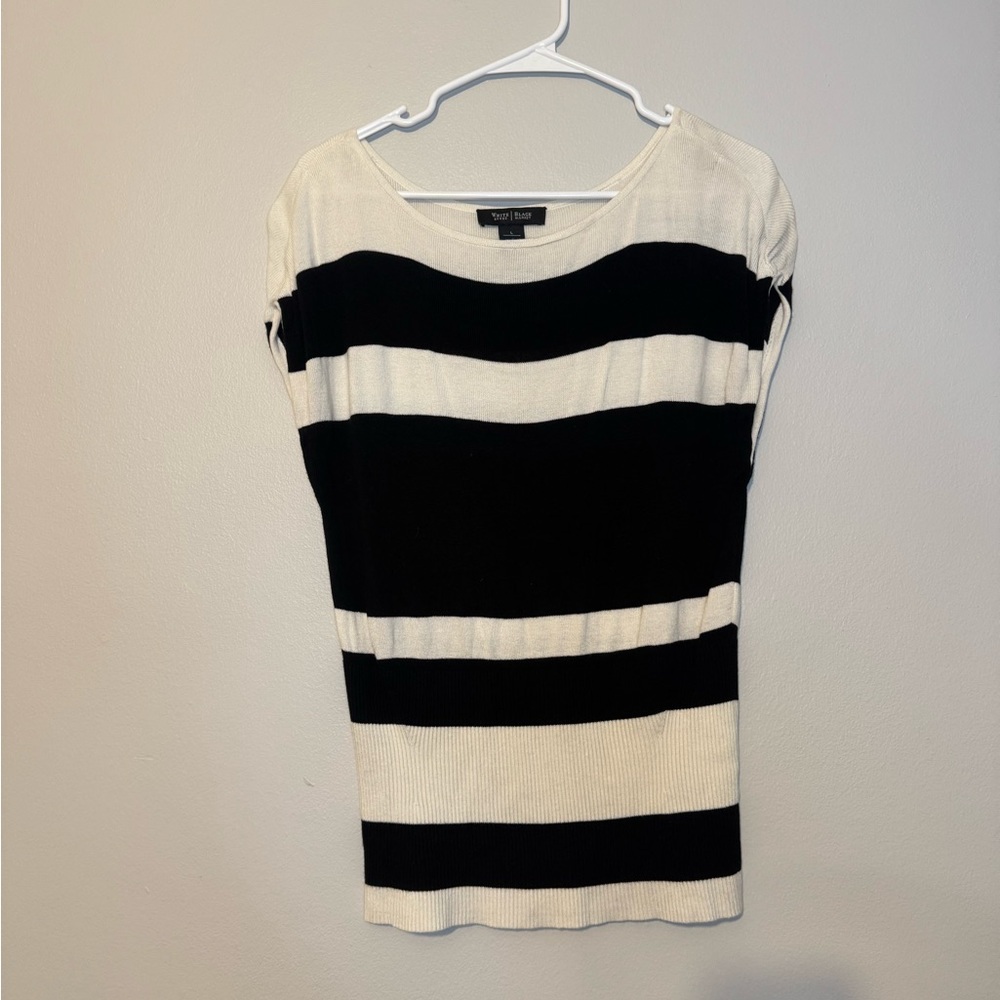 White House Black Market Striped Knit Top – Size L – Black & Ivory